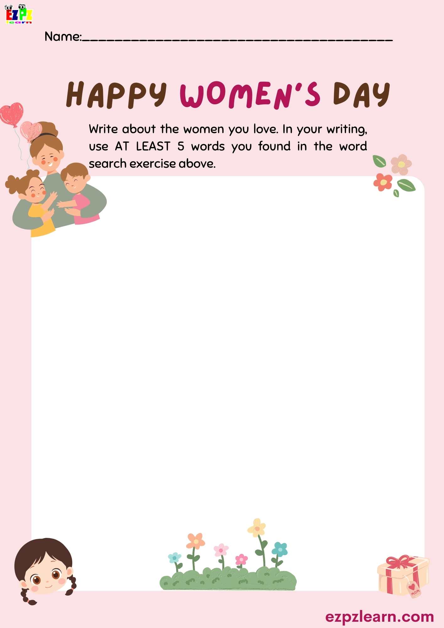 Happy Women's Day Writing Activity for Kids Free PDF